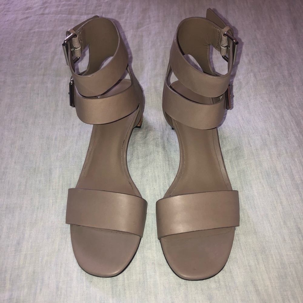 Vince Gray Leather Double Ankle Strap Sandals